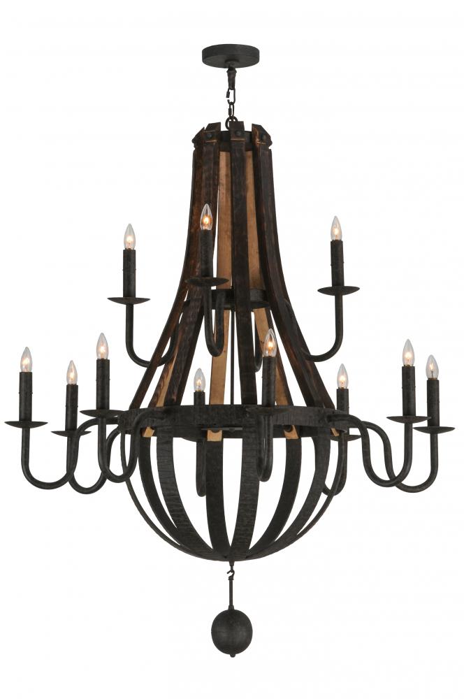 48"W Barrel Stave Madera 12 LT Two Tier Chandelier