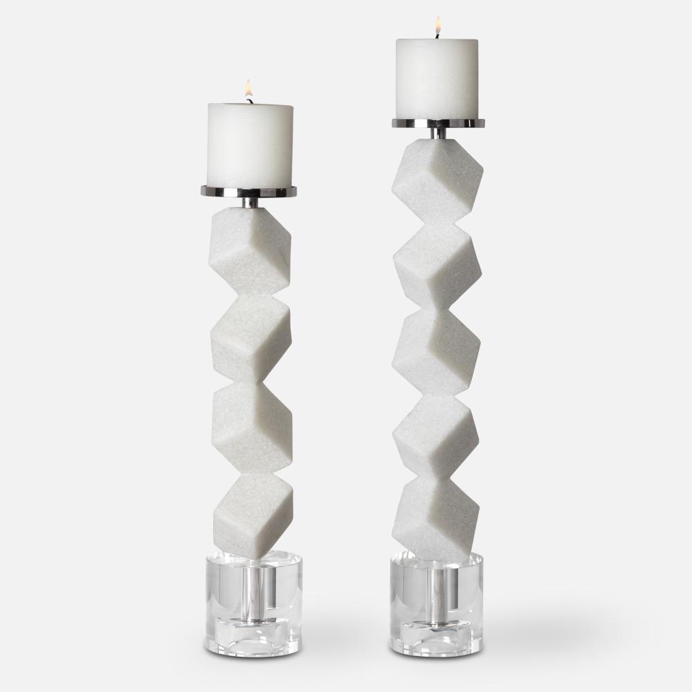 Uttermost Casen Marble Cube Candleholders, S/2