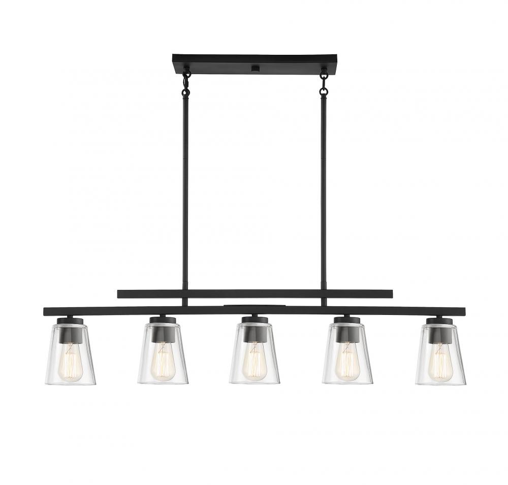 black linear chandelier with shades