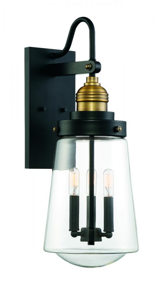 Macauley 3-Light Outdoor Wall Lantern in Vintage Black with Warm Brass