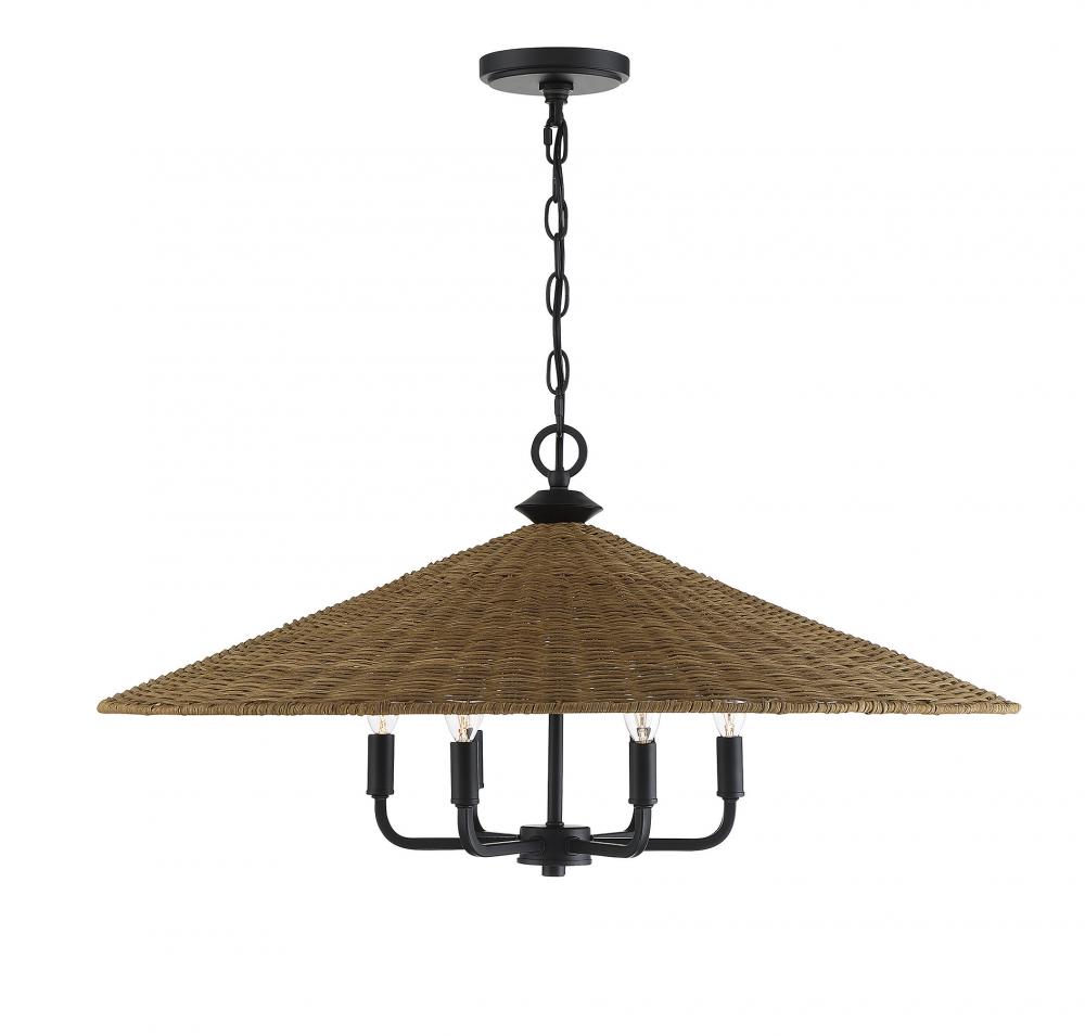 Eman 6-Light Pendant in Matte Black with Dark Rattan