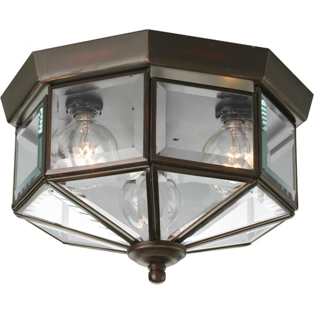 Three-Light Beveled Glass 9-3/4" Close-to-Ceiling