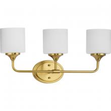 Progress P2803-191 - Lynzie Collection Three-Light Brushed Gold Etched Opal Glass Modern Bath Vanity Light