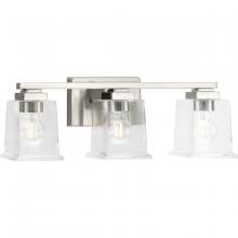 Progress P300379-009 - Gilmour Collection Three-Light Modern Farmhouse Brushed Nickel Clear Glass Bath Vanity Light