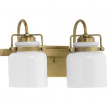 Progress P300439-163 - Fessler Collection Two-Light Vintage Brass Opal Glass Farmhouse Bath Light