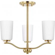 Progress P400349-012 - Adley Collection Three-Light Satin Brass Etched White Glass New Traditional Semi-Flush Convertible L