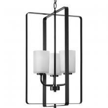 Progress P500342-31M - League Collection Three-Light Matte Black and Etched Glass Modern Farmhouse Foyer Chandelier Light