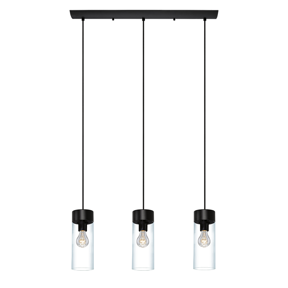 3x60W Multi-Light Linear Pendant w/ Matte Black Finish and Clear Glass