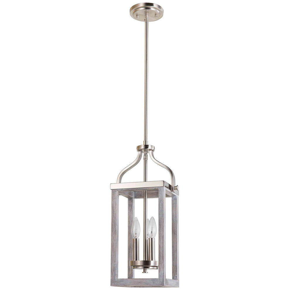 3x60W Pendant With Acacia Wood & Brushed Nickel Finish