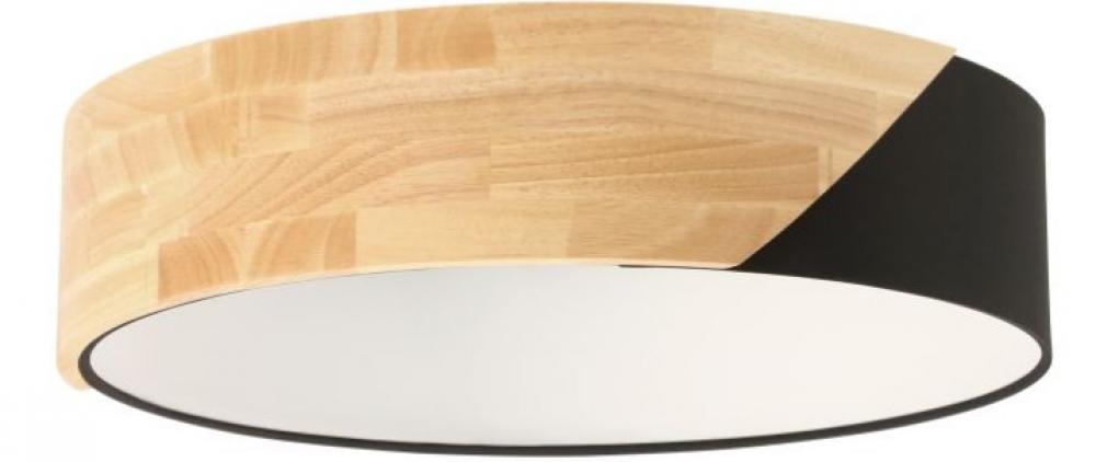 2 LT Ceiling Light With Black Fabric and Wood Finish and white plastic diffuser