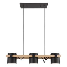 Eglo 43045A - Three Light Linear Pendant Black and Wood Finish Metal Black Shades 3-40W E26 Bulbs