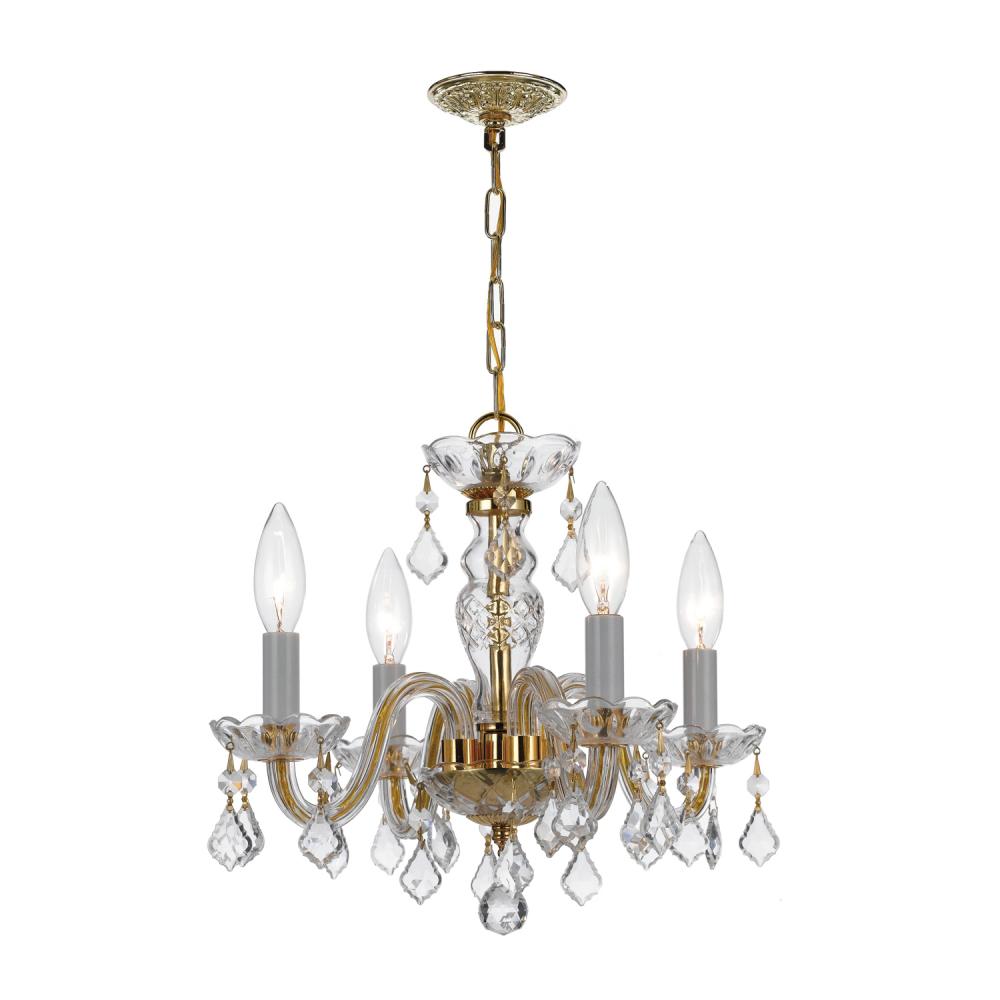 Traditional Crystal 4 Light Swarovski Strass Crystal Polished Brass Mini Chandelier