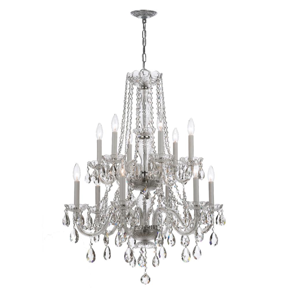 Traditional Crystal 12 Light Swarovski Strass Crystal Polished Chrome Chandelier