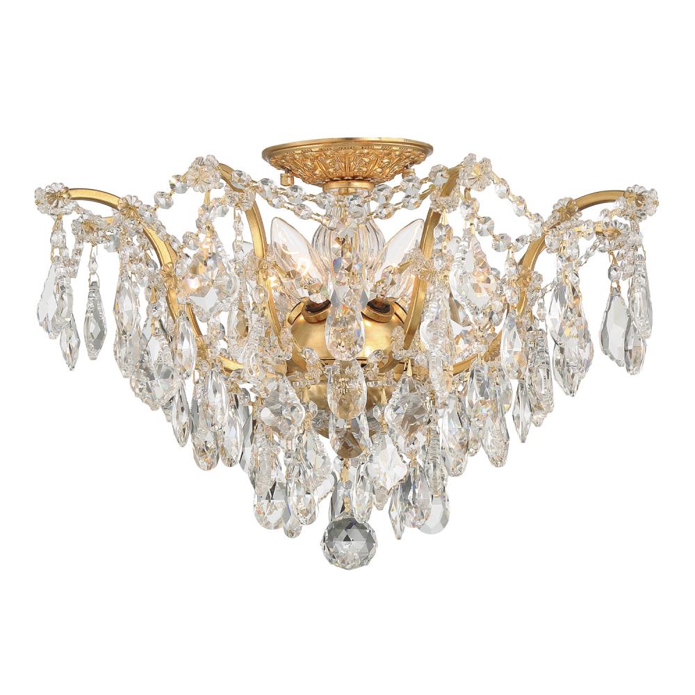 Filmore 5 Light Swarovski Strass Crystal Antique Gold Flush Mount