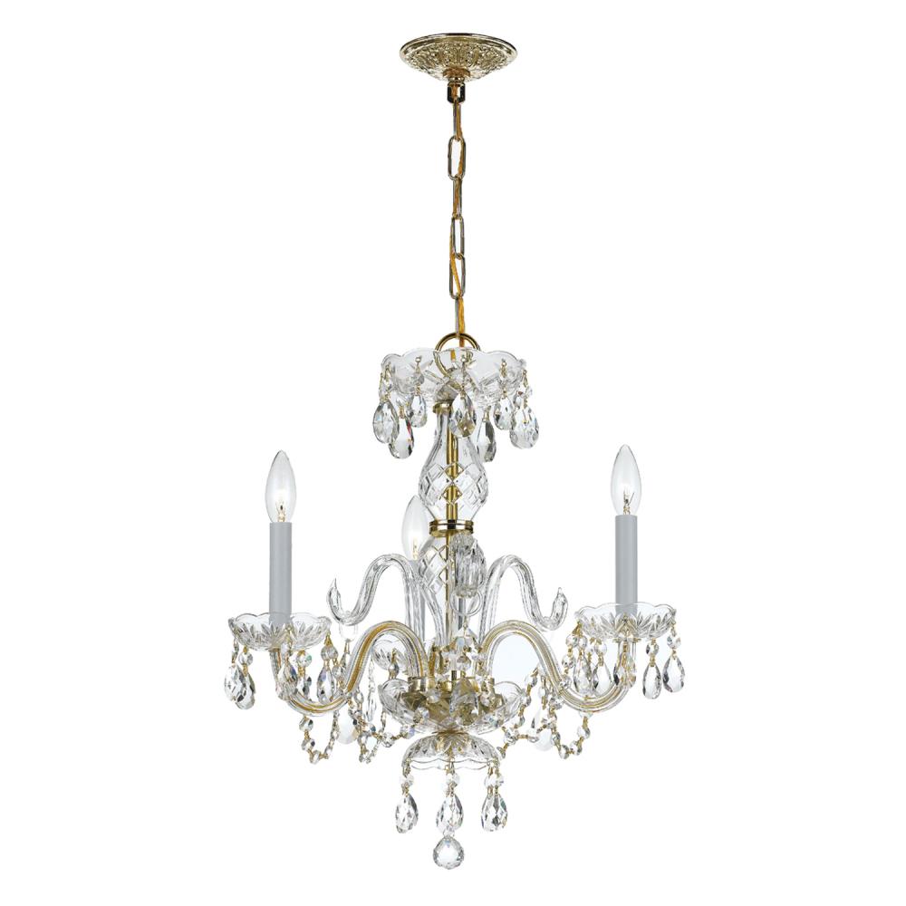 Traditional Crystal 3 Light Swarovski Strass Crystal Polished Brass Mini Chandelier