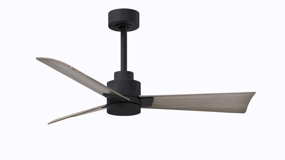 Alessandra 3-blade transitional ceiling fan in matte black finish with gray ash blades. Optimized