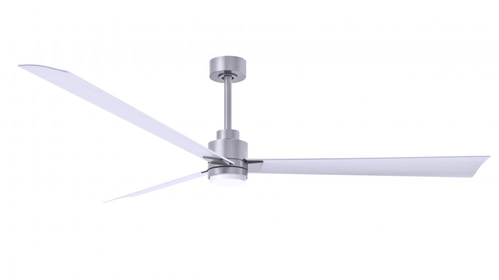 Alessandra 3-blade transitional ceiling fan in brushed nickel finish with matte white blades. Opti