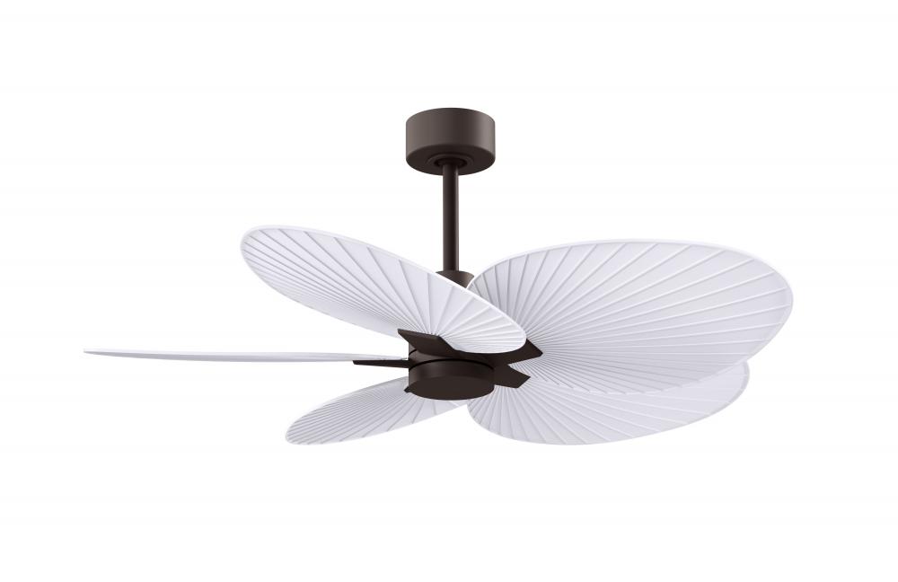 Alessandra Tropical 5-blade ceiling fan in Textured Bronze and Matte White blades.