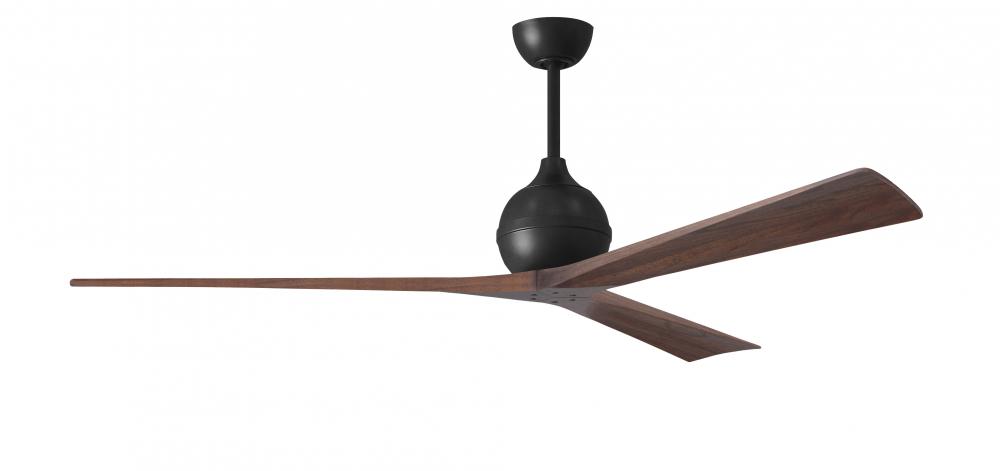 Irene-3 three-blade paddle fan in Matte Black finish with 72” solid walnut tone blades.