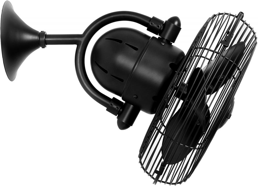 Kaye 90° oscillating 3-speed ceiling or wall fan in matte black finish.