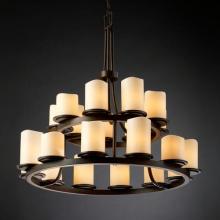 Justice Design Group CNDL-8767-14-AMBR-DBRZ - Dakota 21-Light 2-Tier Ring Chandelier