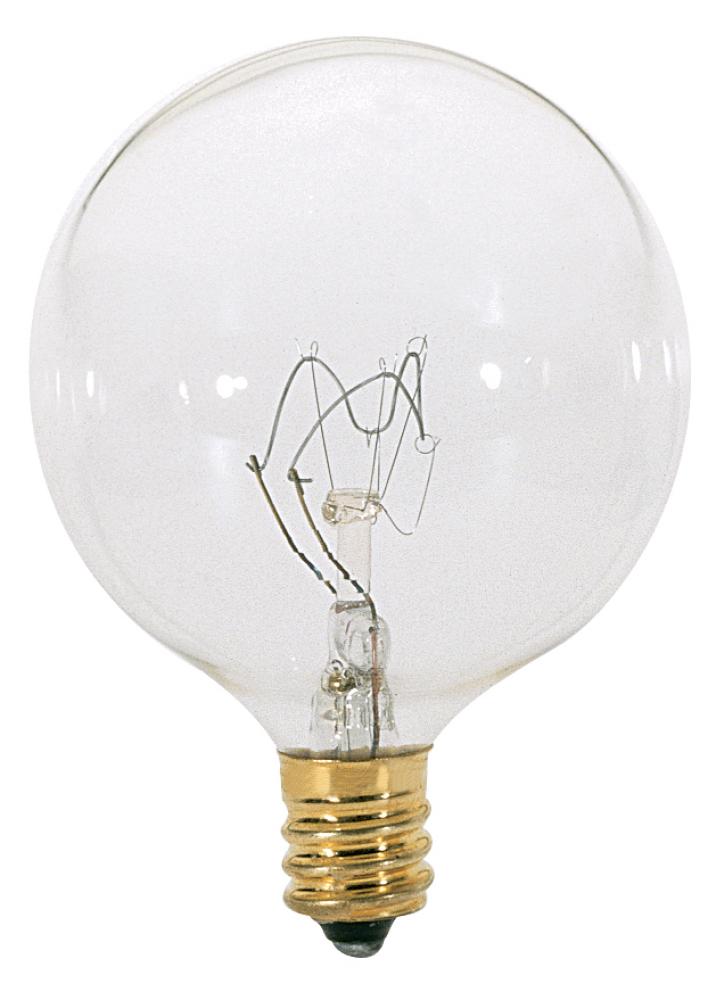 25 Watt G16 1/2 Incandescent; Clear; 1500 Average rated hours; 232 Lumens; Candelabra base; 120