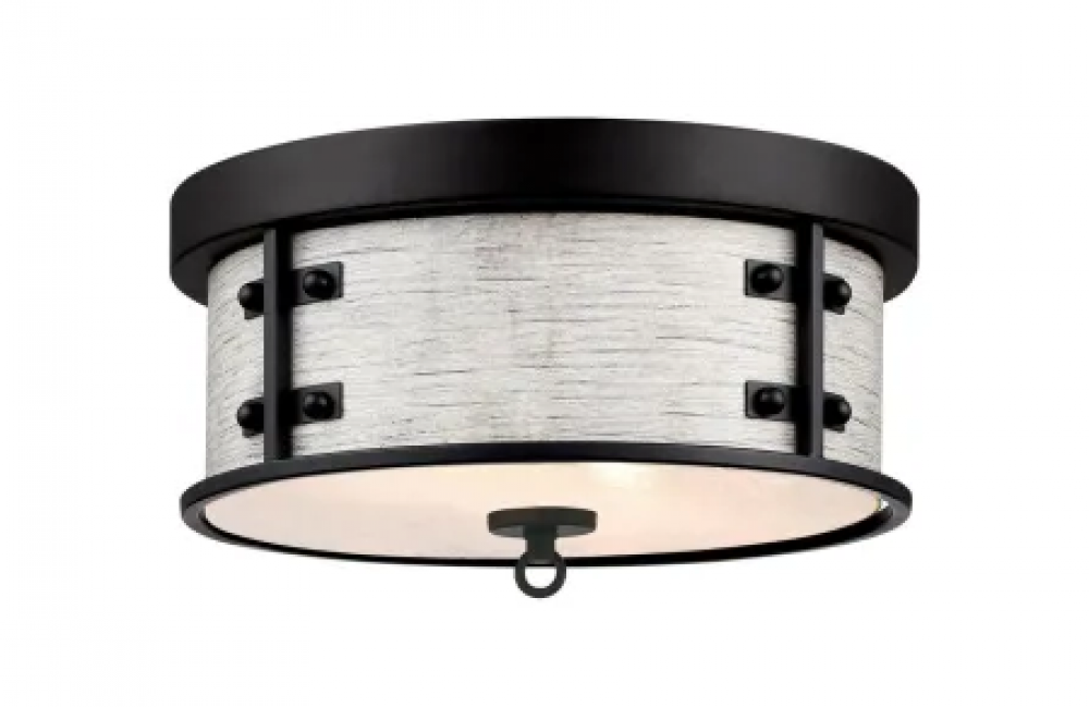 13 in. 2 Light Flush Matte Black and Antique Ash Finish Clear Seeded Glass