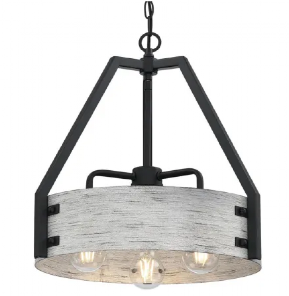 3 Light Chandelier Matte Black and Antique Ash Finish