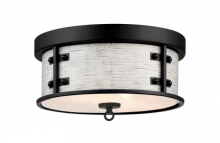 Westinghouse 6126100 - 13 in. 2 Light Flush Matte Black and Antique Ash Finish Clear Seeded Glass