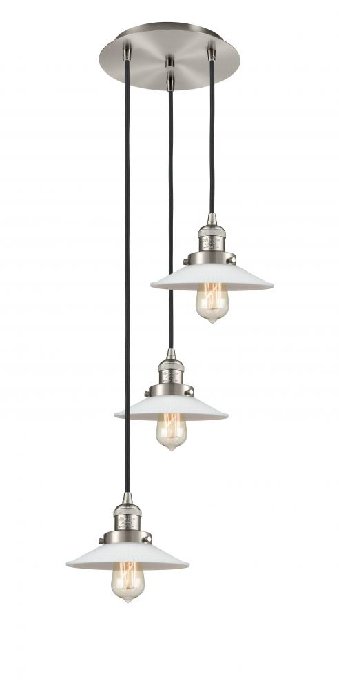 Halophane - 3 Light - 16 inch - Brushed Satin Nickel - Cord hung - Multi Pendant