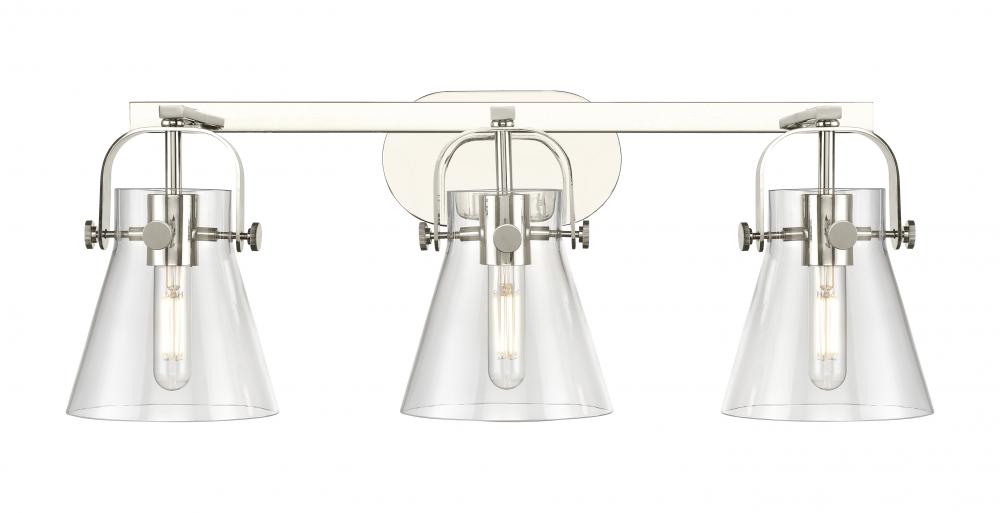 Pilaster II Cone - 3 Light - 27 inch - Polished Nickel - Bath Vanity Light