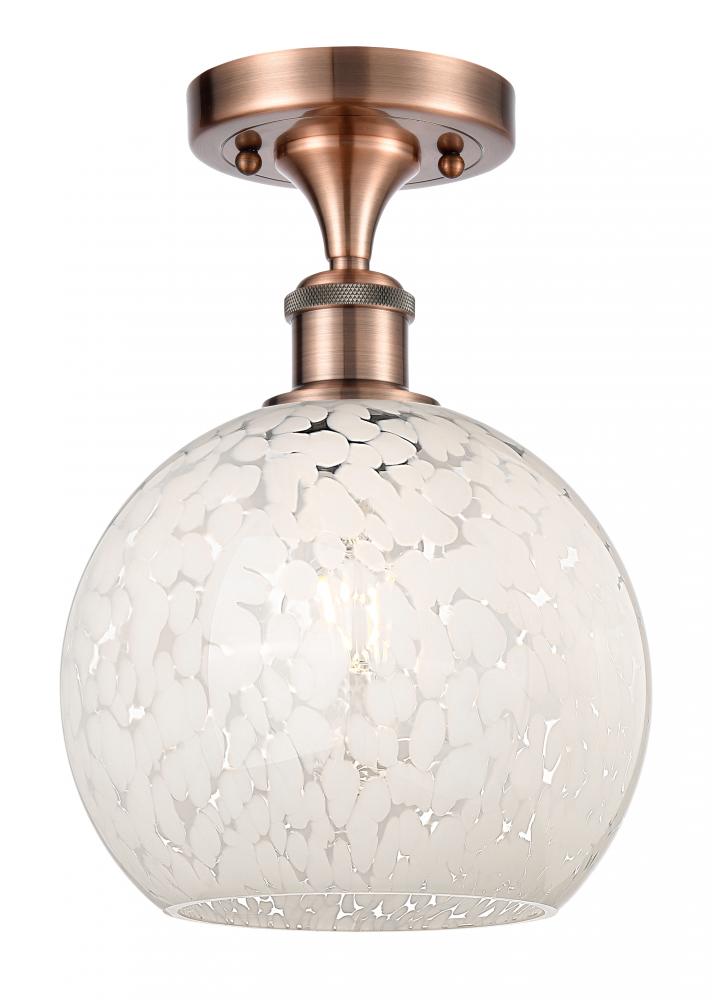 White Mouchette - 1 Light - 8 inch - Antique Copper - Semi-Flush Mount