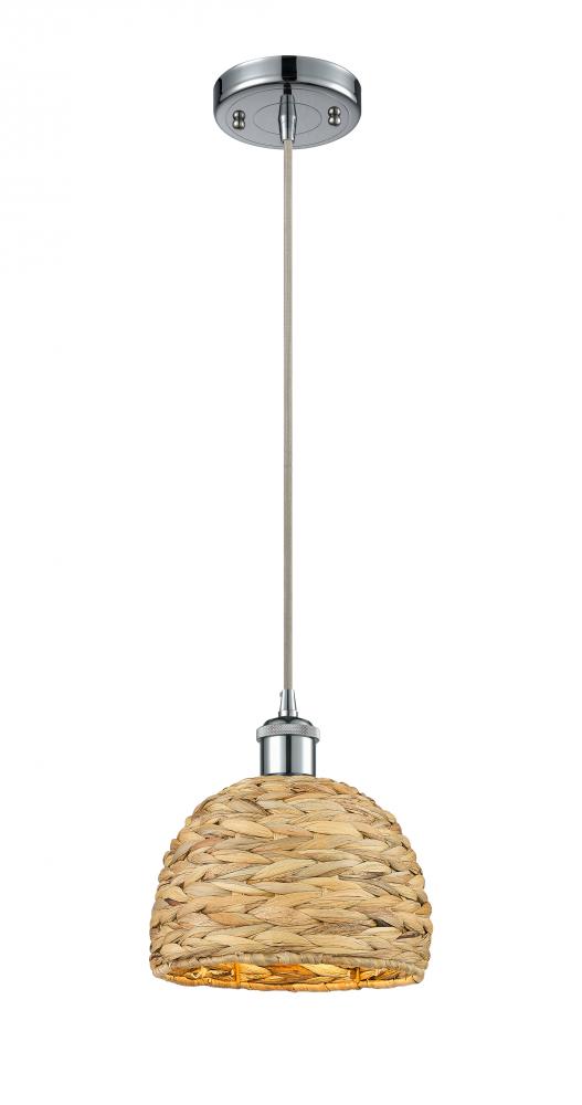 Woven Rattan - 1 Light - 8 inch - Polished Chrome - Mini Pendant