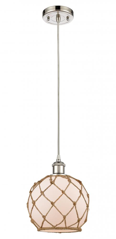 Farmhouse Rope - 1 Light - 8 inch - Polished Nickel - Cord hung - Mini Pendant