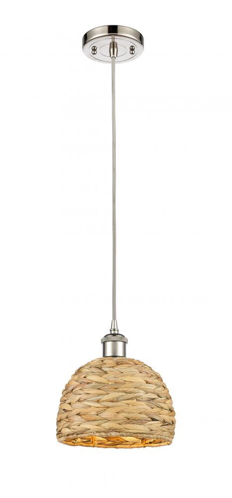 Woven Rattan - 1 Light - 8 inch - Polished Nickel - Mini Pendant