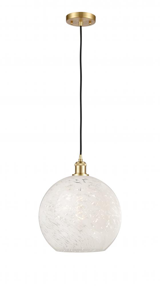 White Mouchette - 1 Light - 12 inch - Satin Gold - Cord Hung - Mini Pendant