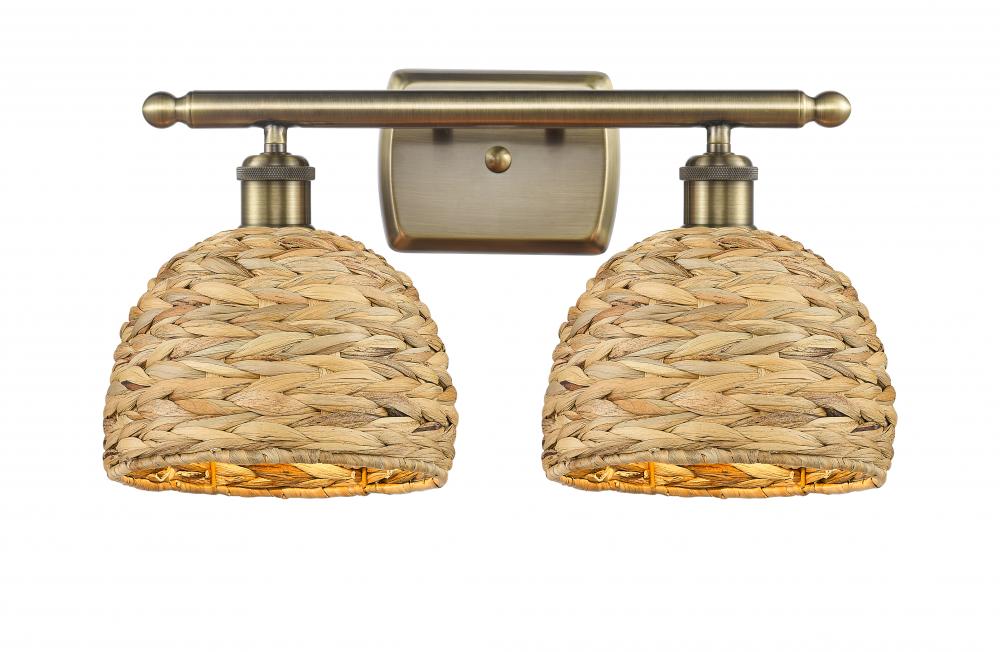 Woven Rattan - 2 Light - 18 inch - Antique Brass - Bath Vanity Light