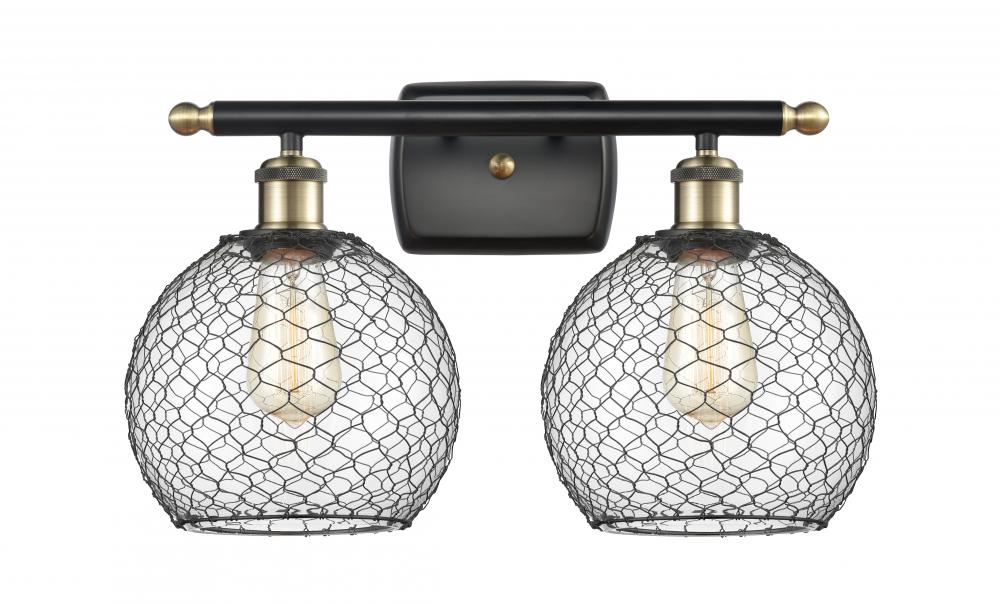 Farmhouse Chicken Wire - 2 Light - 18 inch - Black Antique Brass - Bath Vanity Light