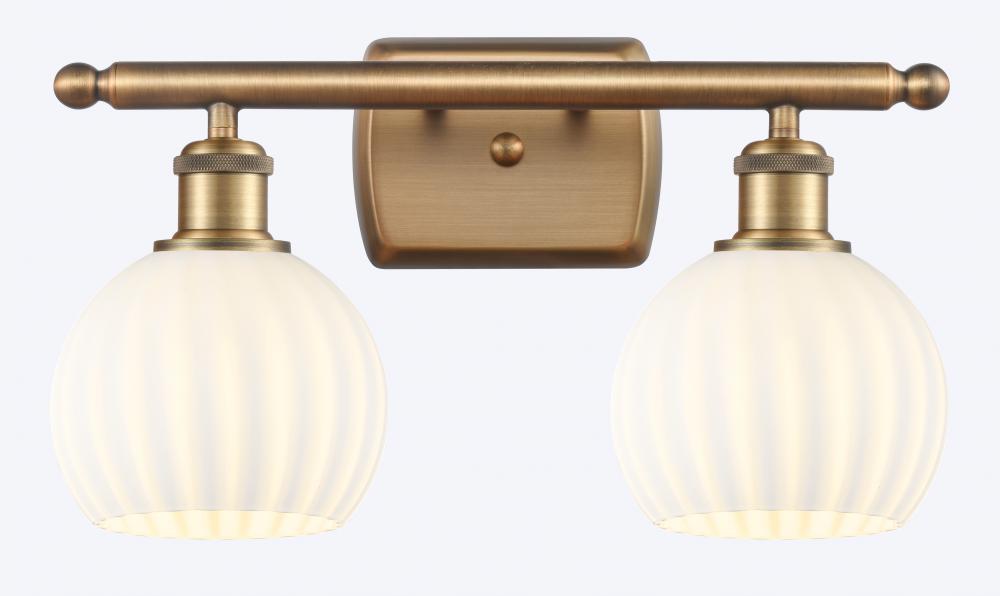 White Venetian - 2 Light - 16 inch - Brushed Brass - Bath Vanity Light