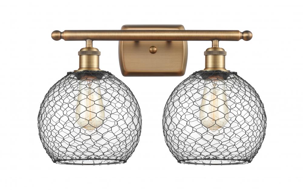 Farmhouse Chicken Wire - 2 Light - 18 inch - Brushed Brass - Bath Vanity Light