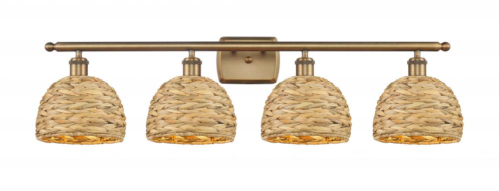 Woven Rattan - 4 Light - 38 inch - Brushed Brass - Bath Vanity Light