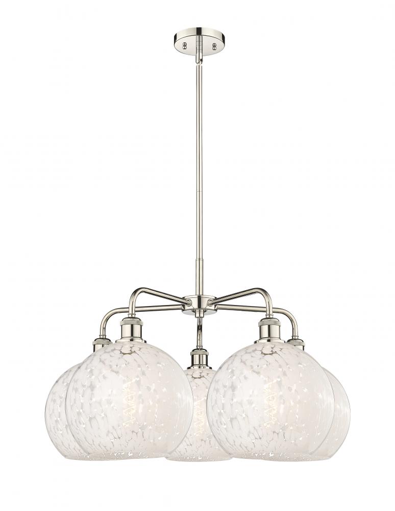 White Mouchette - 5 Light - 28 inch - Polished Nickel - Chandelier