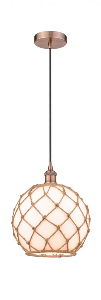 Farmhouse Rope - 1 Light - 10 inch - Antique Copper - Cord hung - Mini Pendant