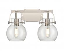 Innovations Lighting 423-2W-SN-G410-6CL - Pilaster II Sphere - 2 Light - 17 inch - Satin Nickel - Bath Vanity Light