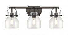 Innovations Lighting 423-3W-BK-G412-6CL - Pilaster II Bell - 3 Light - 27 inch - Matte Black - Bath Vanity Light