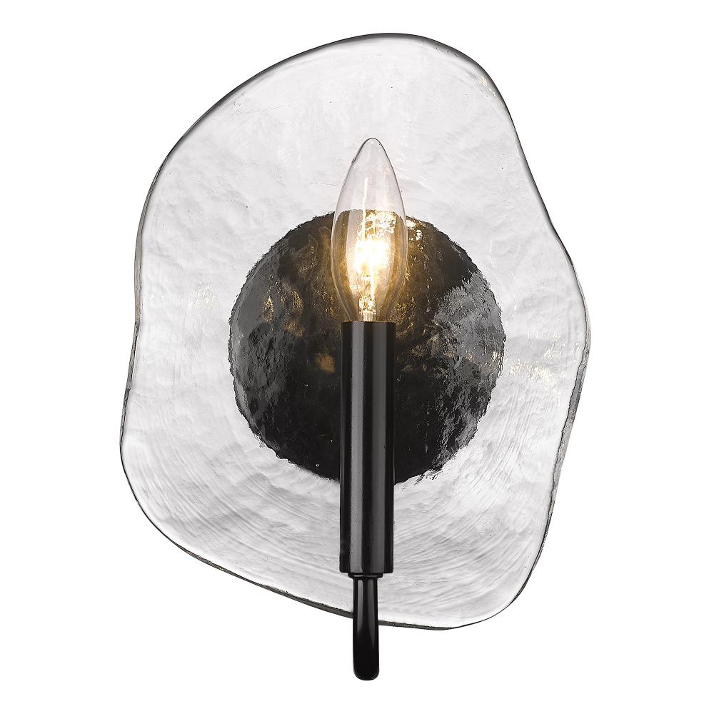 Samara 1 Light Wall Sconce in Matte Black with Hammered Water Glass Shade