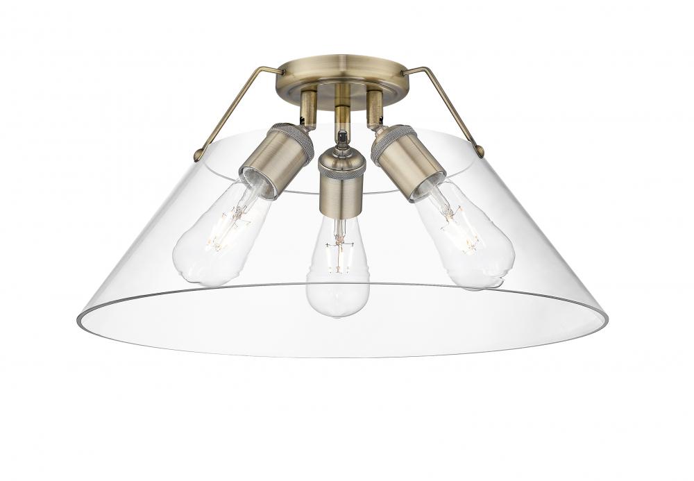 Orwell AB 3 Light Flush Mount in Aged Brass with Clear Glass