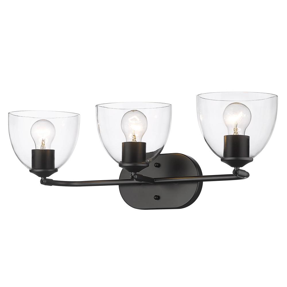 Roxie 3 Light Bath Vanity in Matte Black with Matte Black Accents and Clear Glass Shade