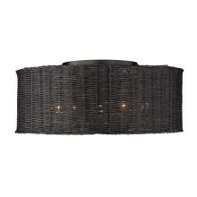 Golden 1084-5FM BLK-BW - Erma 5 Light Flush Mount in Matte Black with Black Wicker Shade