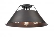 Golden 3306-3FM BLK-RBZ - Orwell BLK 3 Light Flush Mount in Matte Black with Rubbed Bronze shade